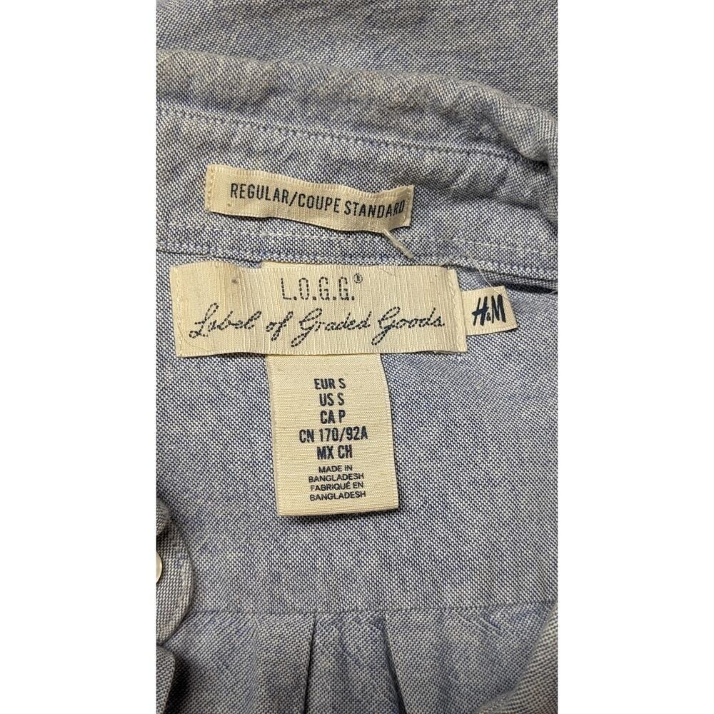 H&M Short Sleeve Button Down Shirt Cotton Oxford Chambray Shirt Pocket Small - Picture 4 of 5